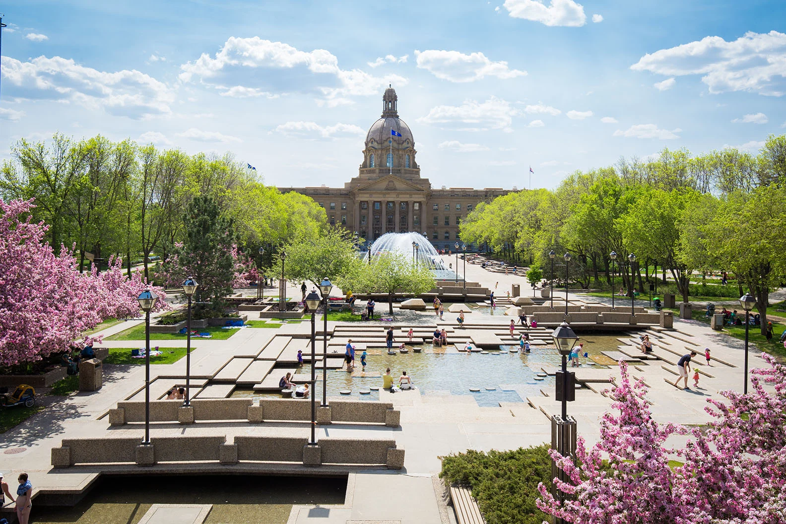 File photo: Alberta Legislature Building and fountain grounds in Edmonton, May 2015; geographic context, not the Games Global launch.